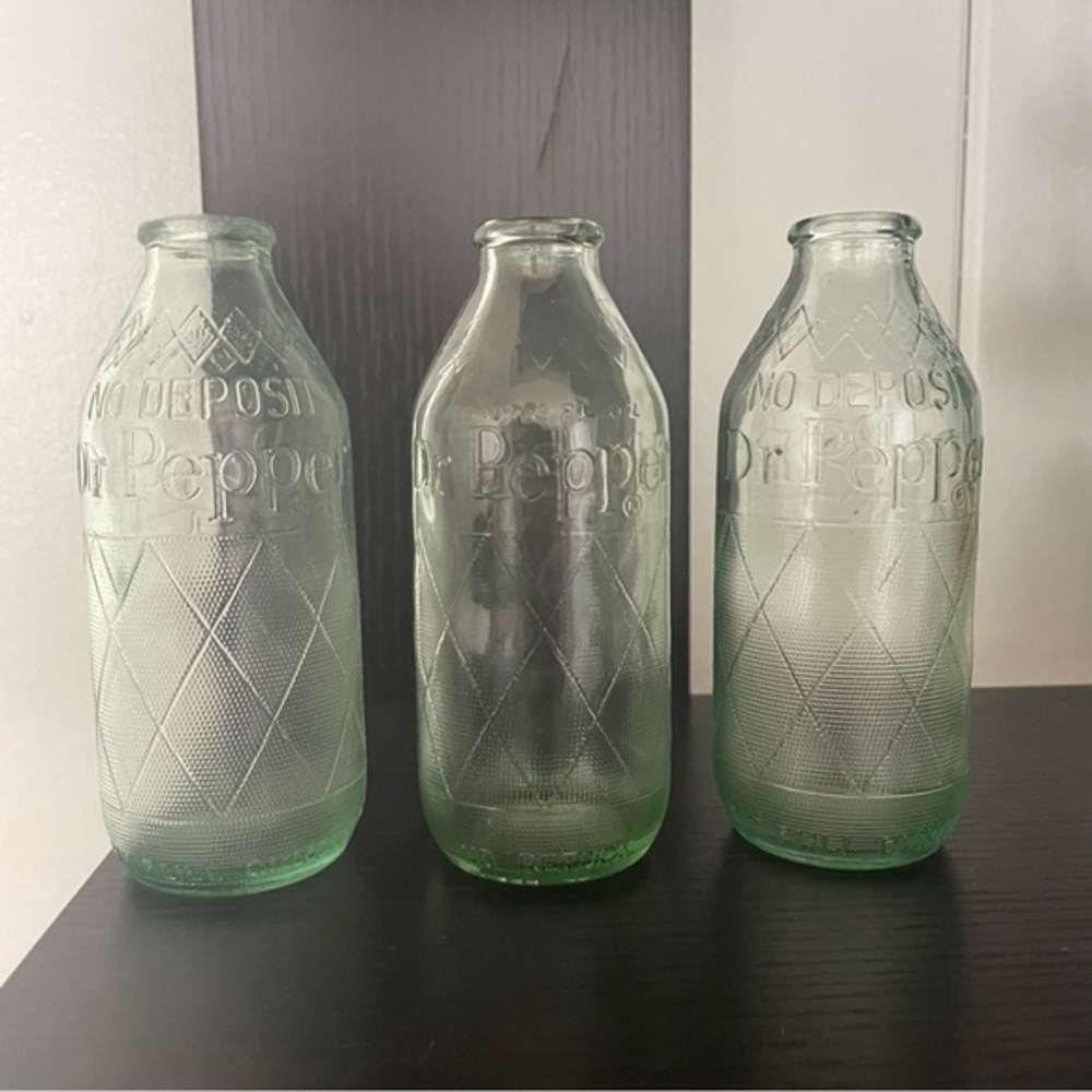 Vintage Dr Pepper Green Glass 6oz Bottles Set of 3 Retro Collectibles